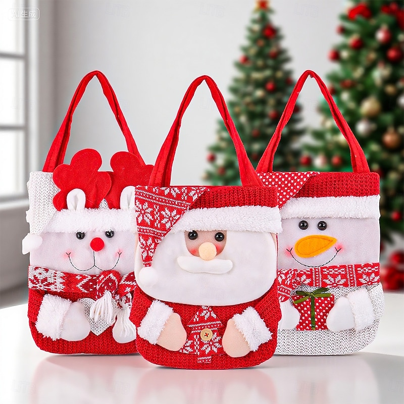 Christmas Knitted Gift Bag Cute Cartoon Red Scarf Snowman Santa Claus Candy Tote Bag Holiday Party Decoration Reusable Christmas Present Bags Home Decor3