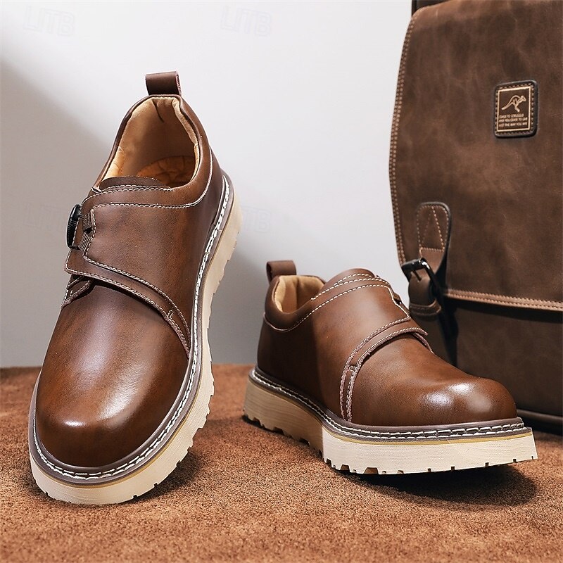 Men's Brown Casual Work Shoes – Durable Non-Slip Sole, Easy Twist Lock Closure, Comfortable Low-Top Design for Daily Wear, Office, and Outdoor Activities4