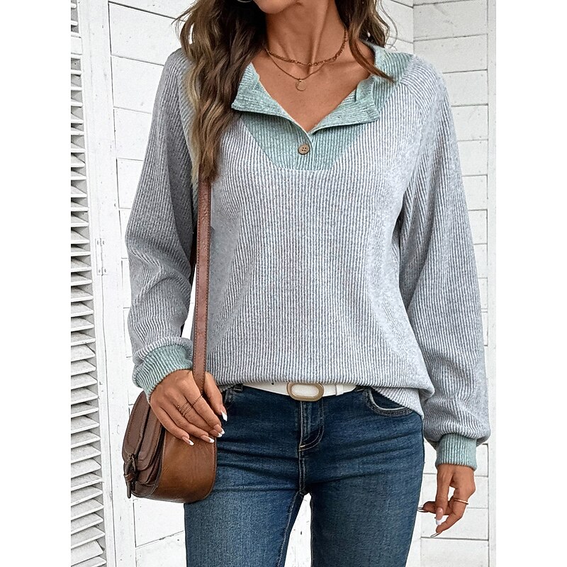 Women's Sweater Casual Soft Pure Color Ribbed Shirt Collar Buttons Knitted Long Sleeve Regular Tops Knit Outdoor Daily Weekend Black Navy Blue Fall Winter2