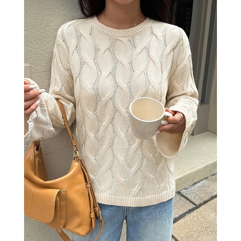 Women's Sweater Pullover Streetwear Casual Solid Color Crew Neck Knitted Long Sleeve Regular Tops Knit Daily Holiday Going out Yellow Pink Fall Winter2