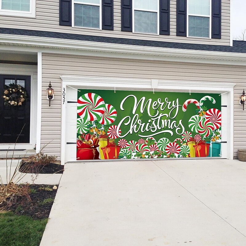 Christmas Outdoor Garage Door Cover Merry Christmas Candy Large Tapestry Backdrop Holiday Party Wall Decoration For Outdoor Garage Door Home Christmas Festival Celebration Decor4