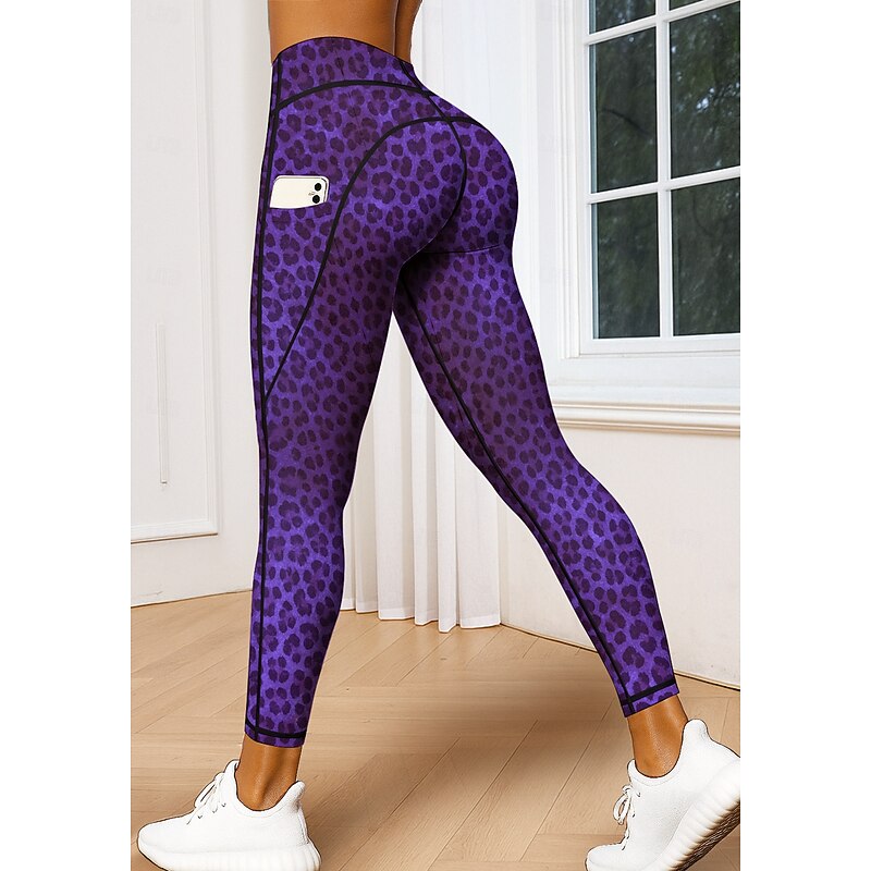 Women's pilates leggings fitness pants Gym Leggings Pockets Stamp Duty Side Pockets Pilates Gym Gym Workout Pants Tights Leggings Color Gradient Geometry Amethyst Dark Blue Sports Activewear Stretchy4