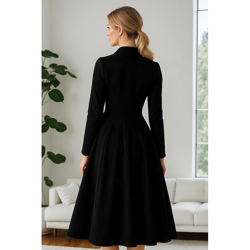 Tuxedo Dress Formal Wedding Wedding Guest Twill Suit Fabric Elegant Formal Long Sleeve Pleated Midi Length Shawl Lapel Single Breasted3