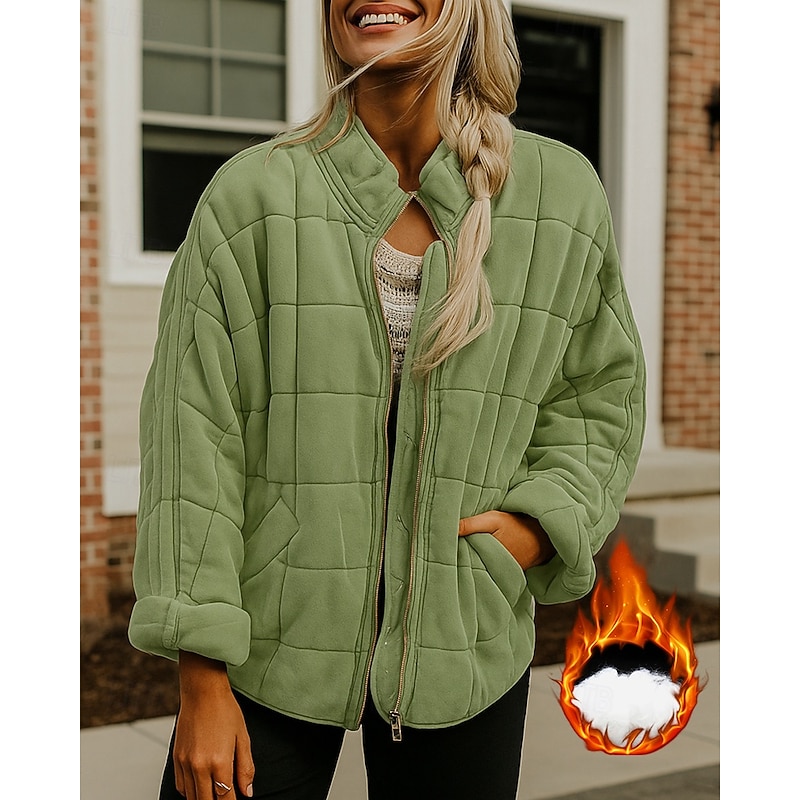 Women's Winter Crop Coat Fleece Jacket Zip Up Jacket Thick with Pockets Long Sleeve Top Athleisure Solid Colored Windproof Warm Hiking Travel Vacation Sportswear Activewear Black White Pink