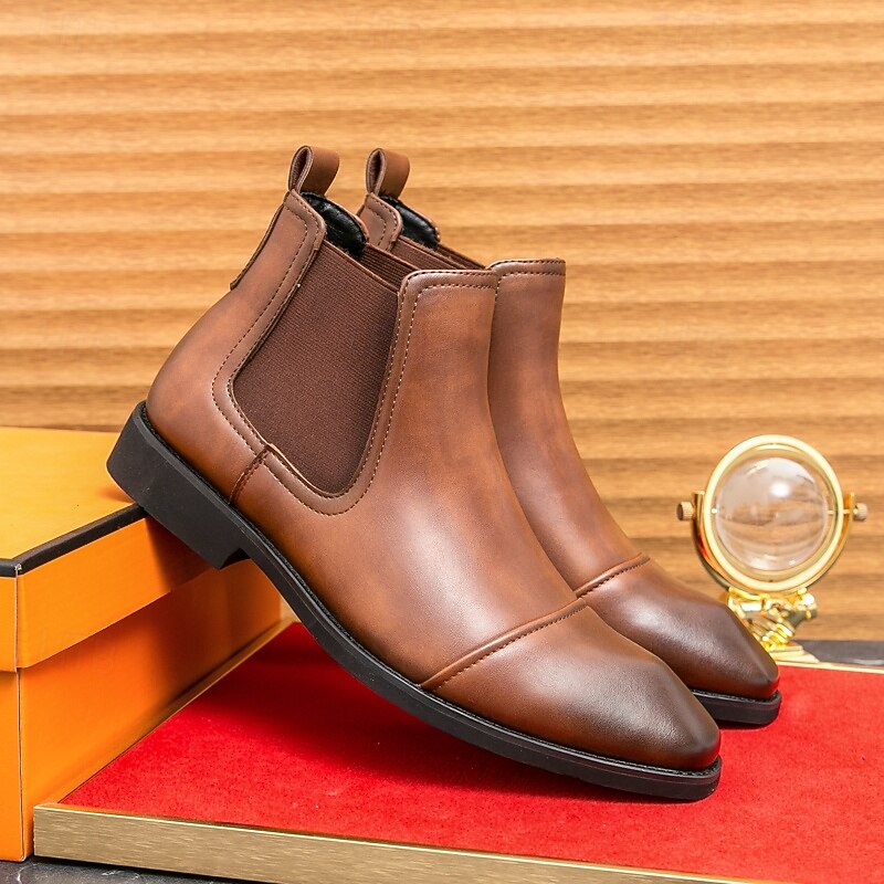 Men's Brown Chelsea Boots with Elastic Side Panels, Classic Slip-On Ankle Design, Stylish Footwear for Business, Casual Outings and Everyday Wear4