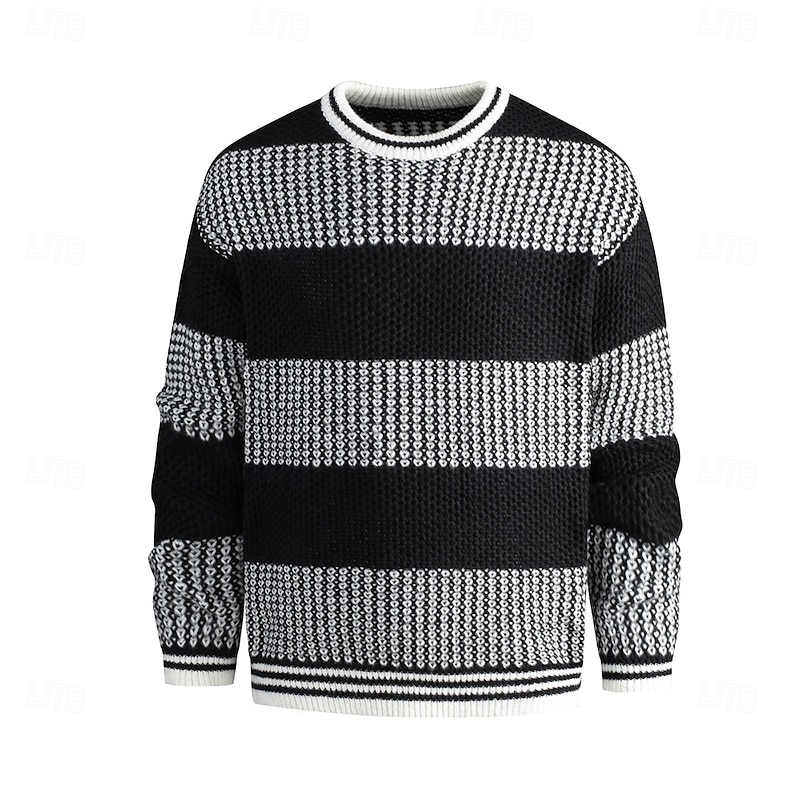 Men's Pullover Sweater Jumper Knit Sweater Ribbed Knit Regular Tops Knitted Color Block Crew Neck Fashion Basic Vacation Daily Wear Clothing Apparel Fall Winter Black S M L2