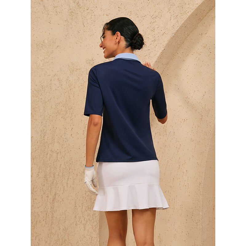 Women's Golf Polo Shirt Navy Blue Half Sleeve Shirt Ladies Golf Attire Clothes Outfits Wear Apparel2