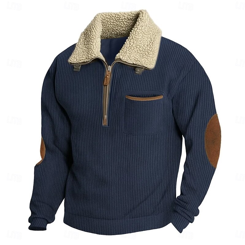 Men's Sweatshirt Corduroy Pullover Hoodie Sweatshirt Pullover Fleece Hoodie Black Wine Army Green Navy Blue Khaki Hooded Standing Collar Lapel Plain Patchwork Sports & Outdoor Casual Daily Streetwear4