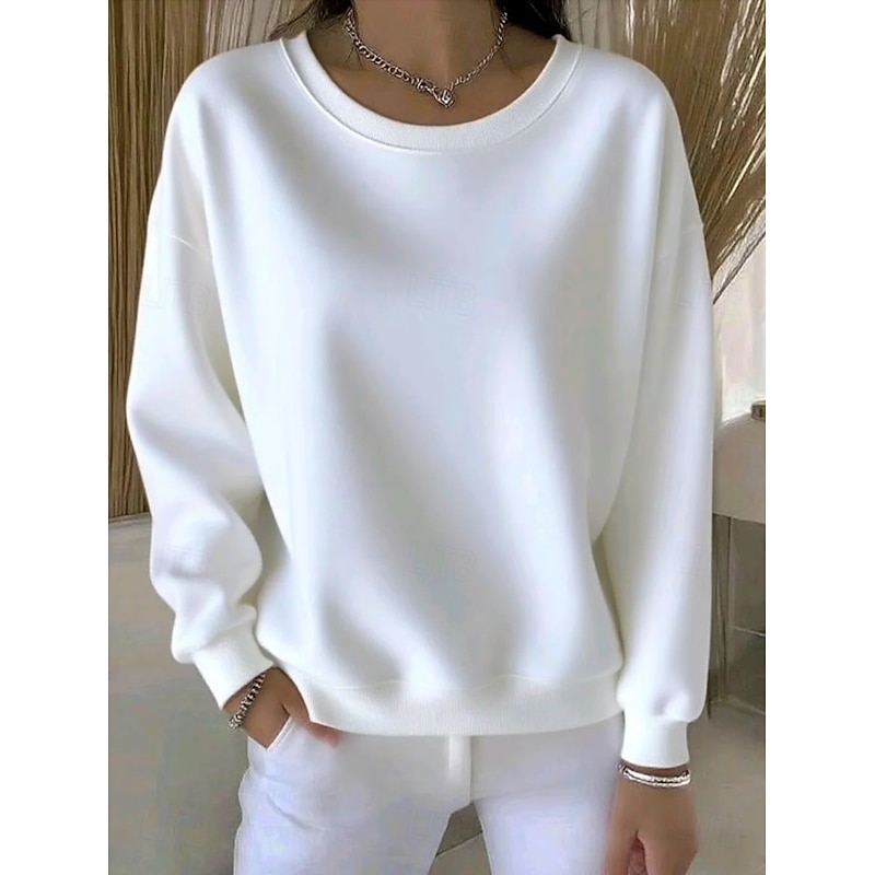 Women's Pullover Sweatshirt Plain Casual Long Sleeve Round Neck Regular Tops Home Work Street White Pink Orange Green Spring3
