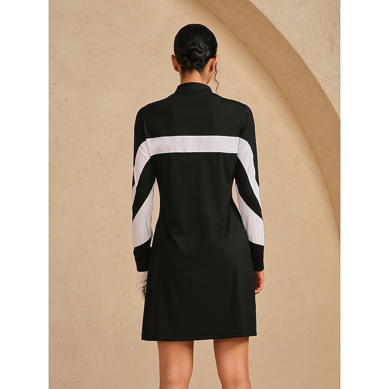 Women's Golf Dress Black with White Long Sleeve Dress Ladies Golf Attire Clothes Outfits Wear Apparel2