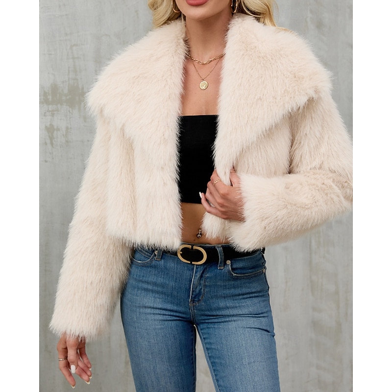 Women's Faux Fur Coat Warm Comfortable Furs & Leathers Casual Plain Vacation Street Holiday Going out Short Turndown Regular Fit Long Sleeve Outerwear Black Wine Apricot Fall Winter3