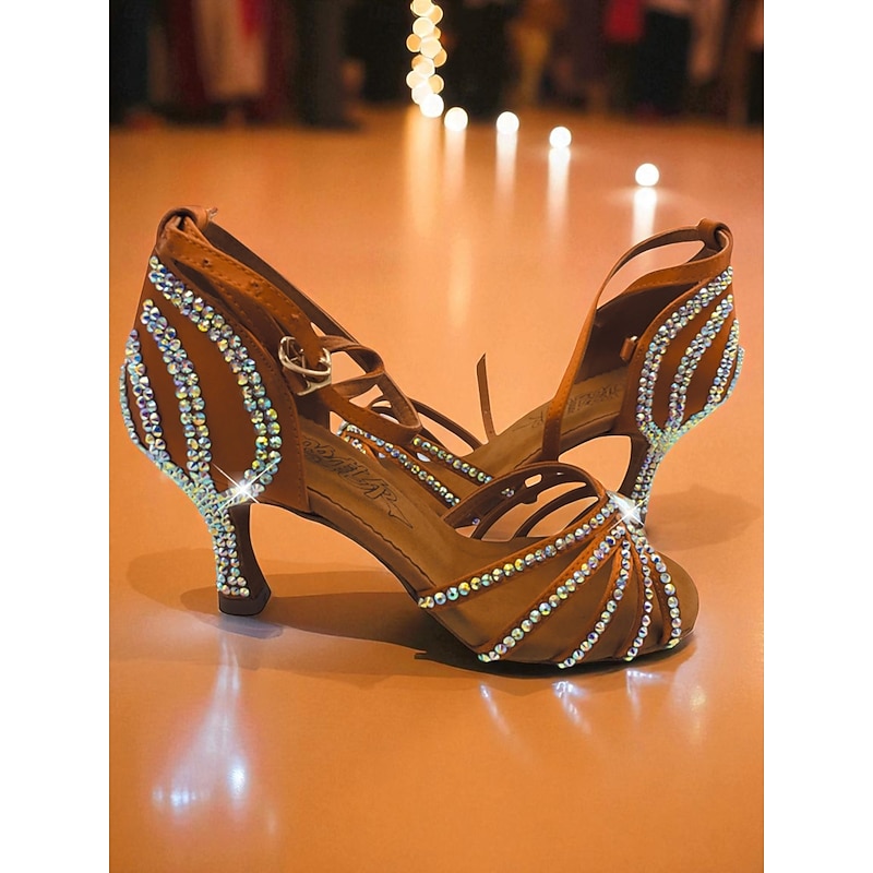 Women's Black Rhinestone Strappy Latin Dance Sandals - Elegant Gatsby Style Open Toe Heels for Ballroom, Gatsby Parties and Latin Dance Performances4