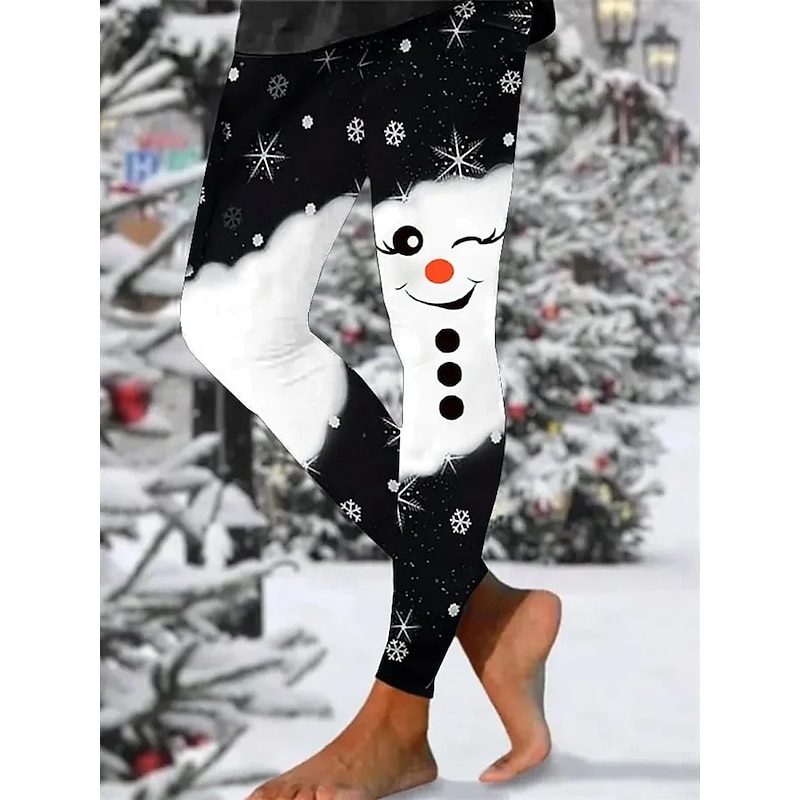 Women's Leggings Vacation Vintage Fashion Full Length High WaistPantsUgly Christmas Graphic Snowman Printing Thermal Warm Soft Breathable Stretchy Formal Outdoor Vacation Black White Summer Spring3