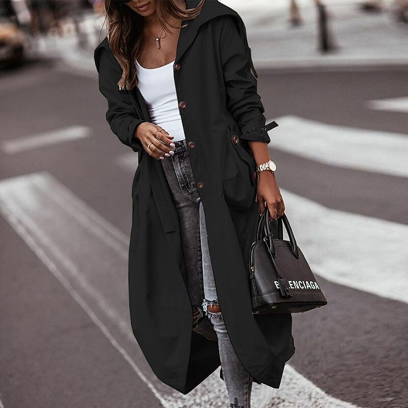 Women's Sherpa Jacket Comfortable Breathable Drawstring Elegant Casual Plain Vacation Street Casual Daily Wear Open Front Long Hooded Regular Fit Long Sleeve Outerwear Black Green Gray Spring Fall2