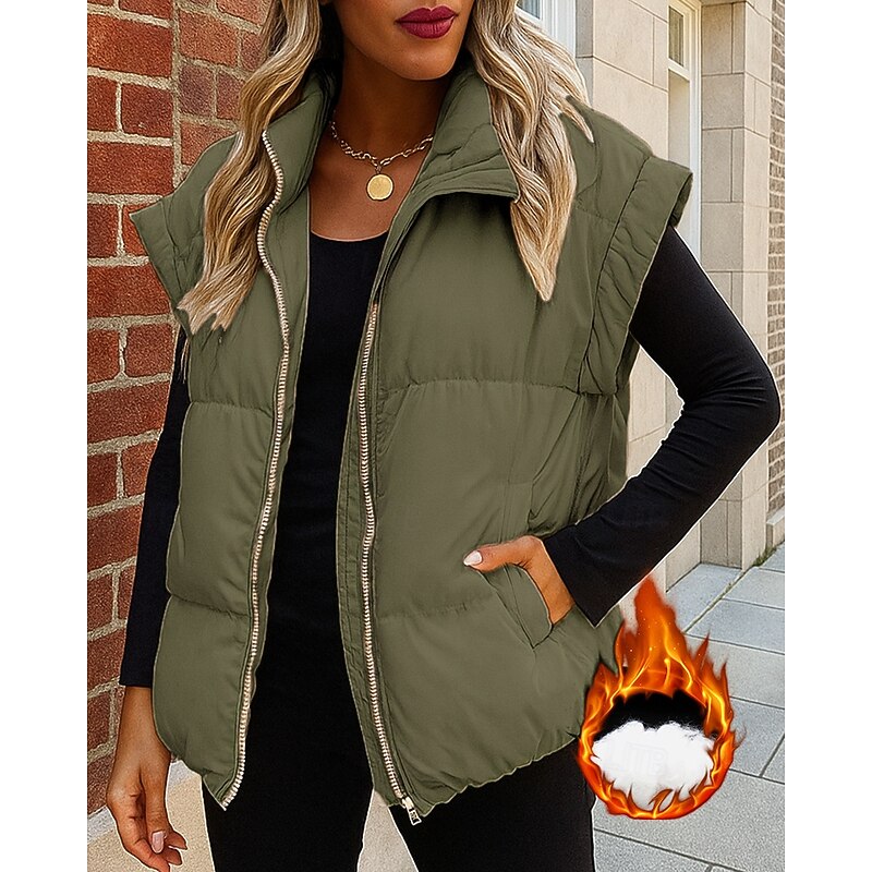 Women's Fleece Vest Winter Vest Lounge Top with Pockets Short Sleeve Top Athleisure Solid Colored Windproof Warm Hiking Travel Vacation Sportswear Activewear White Pink Fuchsia4