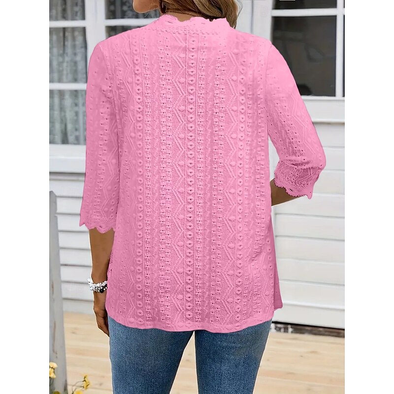 Women's Casual Jacket Comfortable Breathable Lace Casual Plain Vacation Street Daily Wear Going out Open Front Regular Collarless Regular Fit 3/4 Length Sleeve Outerwear Black White Pink Summer Spring2
