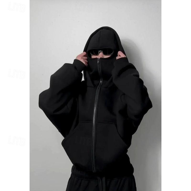 Men's Hoodie Balaclava Hoodie Full Zip Ski Mask Hoodie Black White Red Dark Gray Hooded Plain Pocket Sports Outdoor Daily Holiday Polyester Streetwear Basic Casual Fall Winter Clothing Apparel Hoodies4