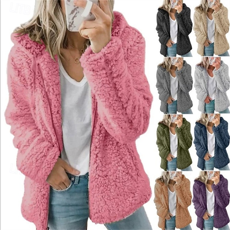 Women's Winter Coat Casual Jacket Comfortable Breathable Zipper Pocket Casual Plain Vacation Street Casual Daily Wear Zipper Regular Hooded Regular Fit Long Sleeve Outerwear Black Pink Red Spring Fall