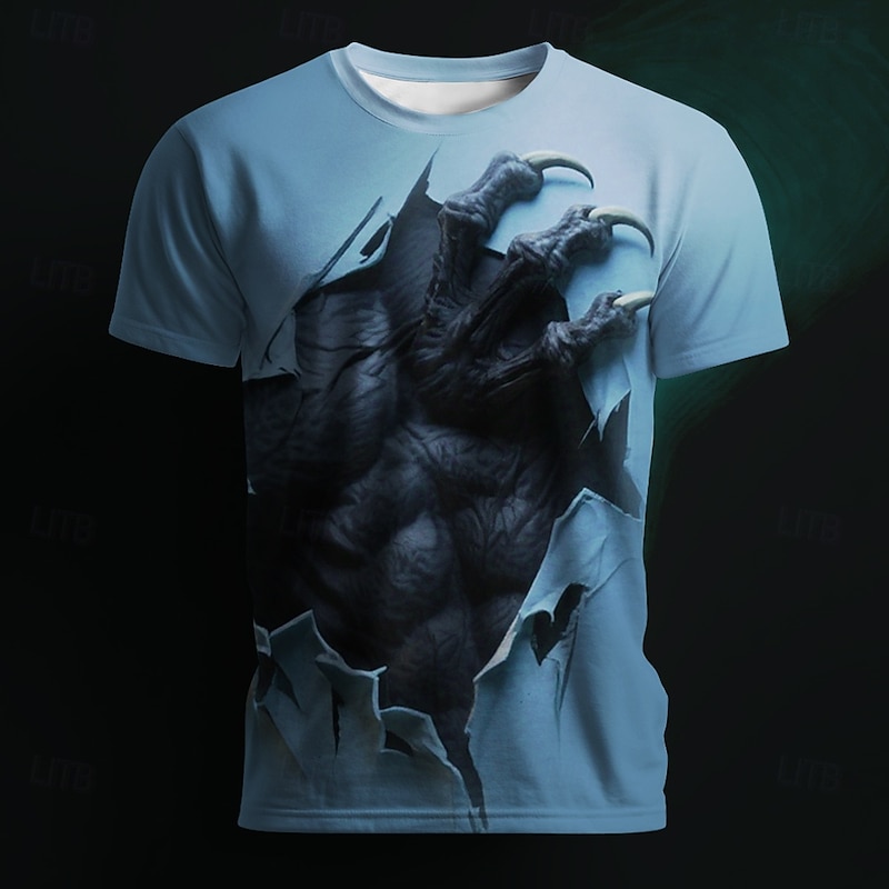 Halloween Men's Optical Illusion 3D Claw Marks T Shirt Short Sleeve T shirt 3D Print Crew Neck Shirt Exaggerated Designer Horror Party Street Holiday Yellow Blue Green Summer Spring All Seasons2