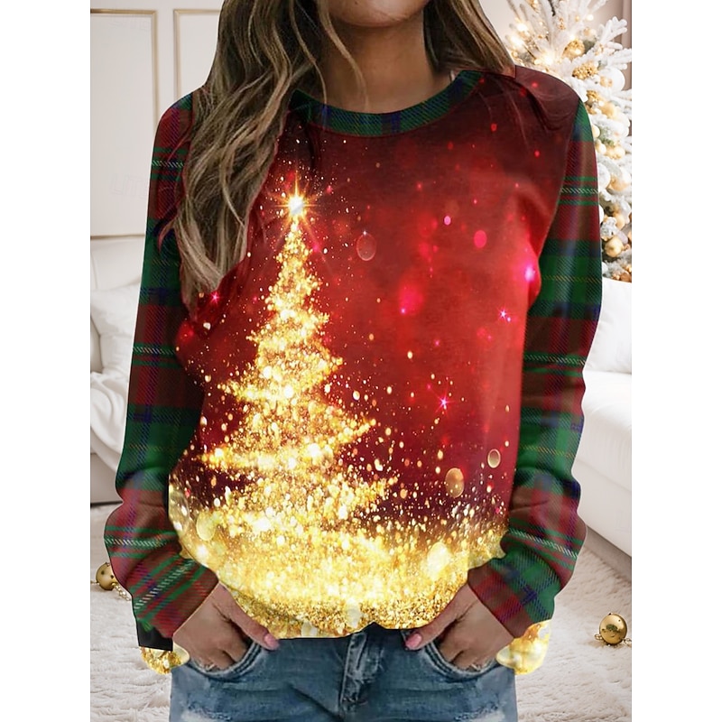 Women's Pullover Sweatshirt Graphic Christmas Tree Fashion Casual Long Sleeve Crew Neck Regular Tops Street Dailywear Casual Print Red Blue Light Blue Spring Fall Winter2