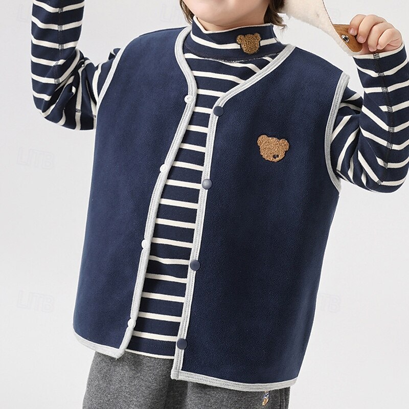 Kids Unisex Vest Coat Outerwear Solid Color Sleeveless Buttons Keep Warm Soft Breathable Coat Outdoor Fashion Daily Pink Navy Blue Blue Fall Winter 4 years+2
