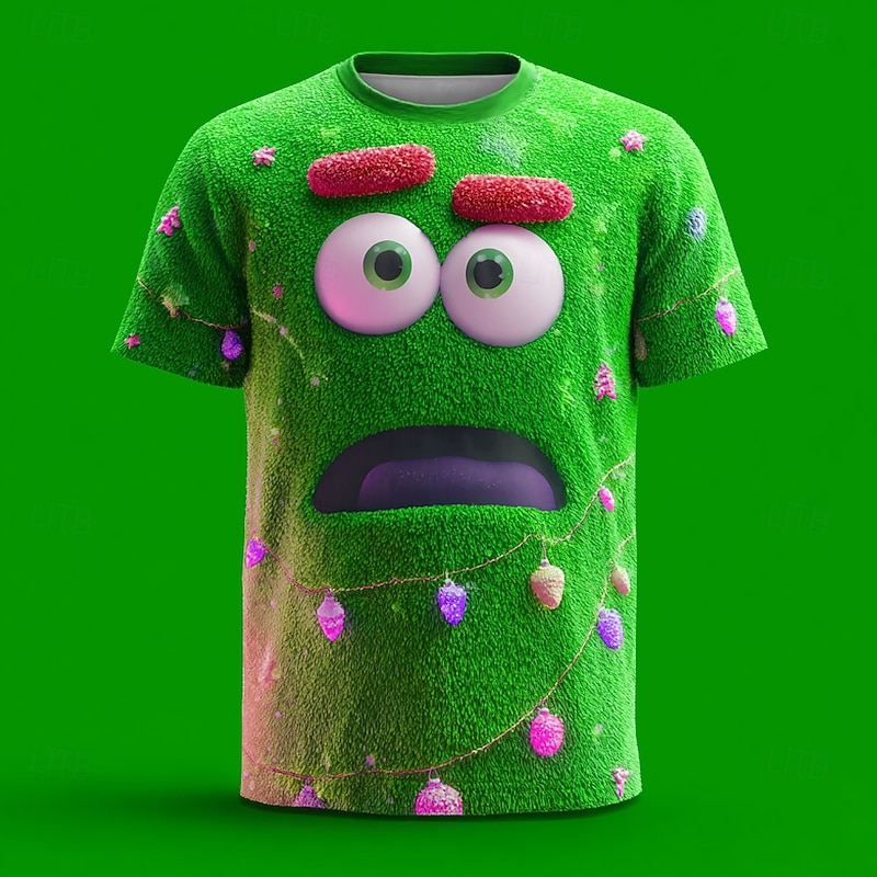 Men's Optical Illusion 3D Funny Emotes T Shirt Short Sleeve T shirt 3D Print Crew Neck Shirt Exaggerated Designer Party Daily Holiday Green 1# Green 2# Green 3# Summer Spring All Seasons Clothing3