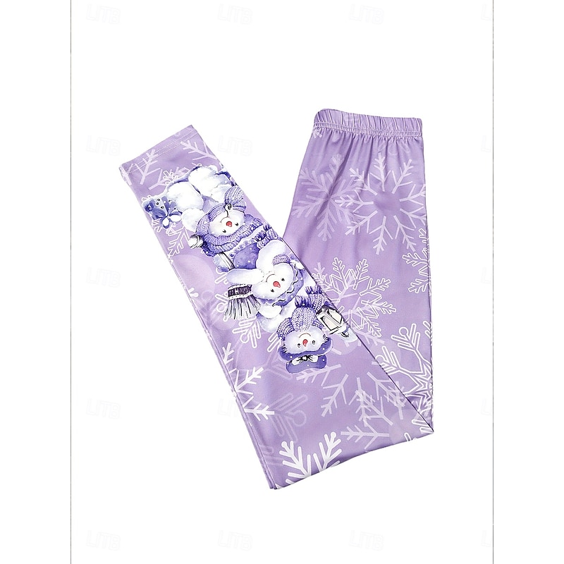 Women's Leggings Vacation Vintage Fashion Full Length High WaistPantsUgly Christmas Graphic Snowman Snowflake Printing Soft Breathable High Elasticity Vacation Street Causal Light Purple Fall Winter3