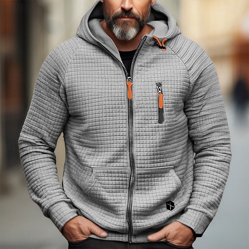 Men's Hoodie Full Zip Hoodie Black Khaki Gray Hooded Plain Jacquard Pocket Sports & Outdoor Daily Holiday Polyester Streetwear Basic Casual Spring Fall Clothing Apparel Hoodies Sweatshirts2