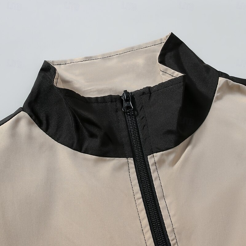 Men's Outdoor Jacket Sport Coat Formal Home Pocket Spring Fall Color Block Active Neutral Stand Collar Regular Red Green Khaki Jacket4