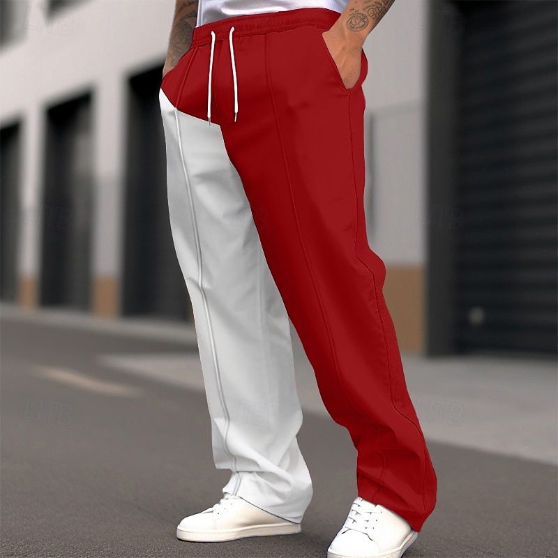 Men's Sweatpants Wide Leg Sweatpants Trousers Baggy Pants Drawstring Elastic Waist Straight Leg Color Block Breathable Full Length Outdoor Casual Daily Fashion Streetwear Black Red Stretchy3