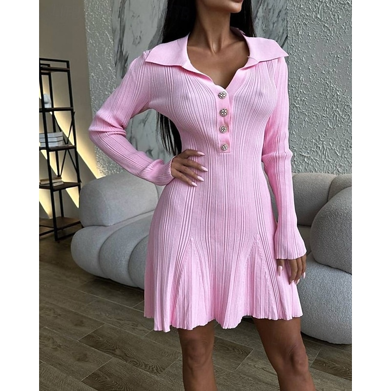Women's Midi Dress Black Dress Knit Dress Party Dress Casual Dress Elegant Fashion Modern Outdoor Party Daily Slim Plain Long Sleeve V Neck Black White Pink Spring Winter Autumn2