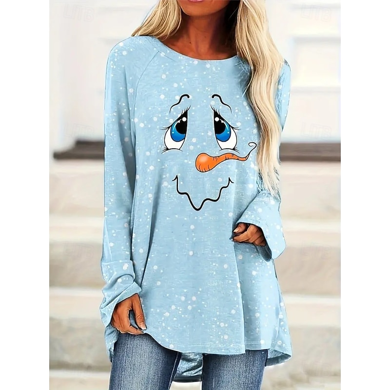 Christmas Women's T Shirt Graphic Santa Claus Giraffe Vintage Stylish Casual Long Sleeve Crew Neck Long Tops Daily Going out Weekend Print White Blue Khaki Spring Fall Winter4