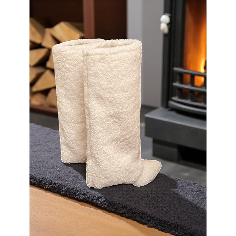 Women's White Fleece Knee High Boots Cozy Warm Winter Shoes with Pointed Toe for Casual City Outfits2