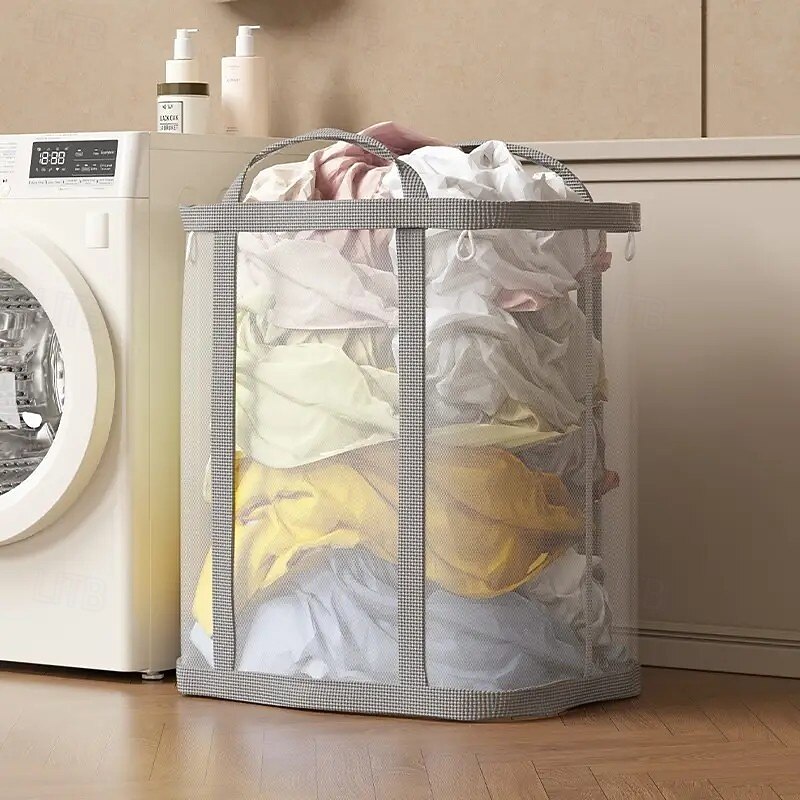 Collapsible Breathable Mesh Laundry Basket with Reinforced Handles – Foldable Rectangular Storage Bin for Bathroom, Closet, Dorm, Travel & Grocery, Durable Fabric, Multipurpose Organizer2