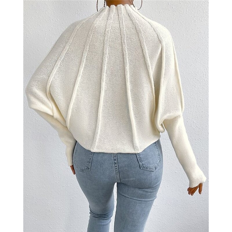 Women's Sweater Pullover Fashion Casual Solid Color Ribbed Mock Neck Knitted Long Sleeve Regular Tops Knit Outdoor Daily Weekend Black Blue Fall Winter3