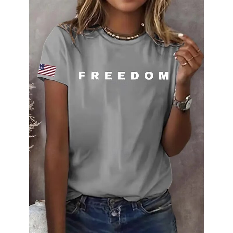 Women's T Shirt Graphic Letter Vintage Stylish Classic Short Sleeve Crew Neck Regular Tops Daily Print Black White Red Blue Gray Summer Spring4