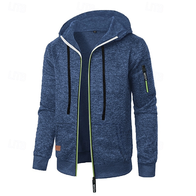 Men's Jacquard Hoodie Full Zip Hoodie Tactical Hoodie Denim Blue Black Navy Blue Dark Gray Hooded Plain Zipper Sports & Outdoor Casual Daily Streetwear Cool Sportswear Spring &  Fall Clothing Apparel