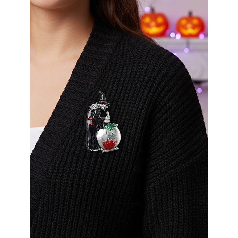 Women's Halloween Witch Cauldron Brooch Pin with Enamel Design, Festive Costume Jewelry Accessory for Party and Holiday Outfits