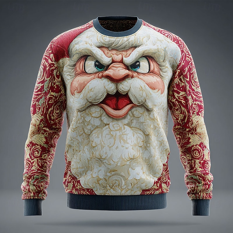 Ugly Christmas Sweater Men's Santa Claus 3D Cartoon Pullover Sweater Jumper Knitwear Crewneck Casual Vacation Daily 3D Print Keep Warm Long Sleeve Spring Fall Winter Red