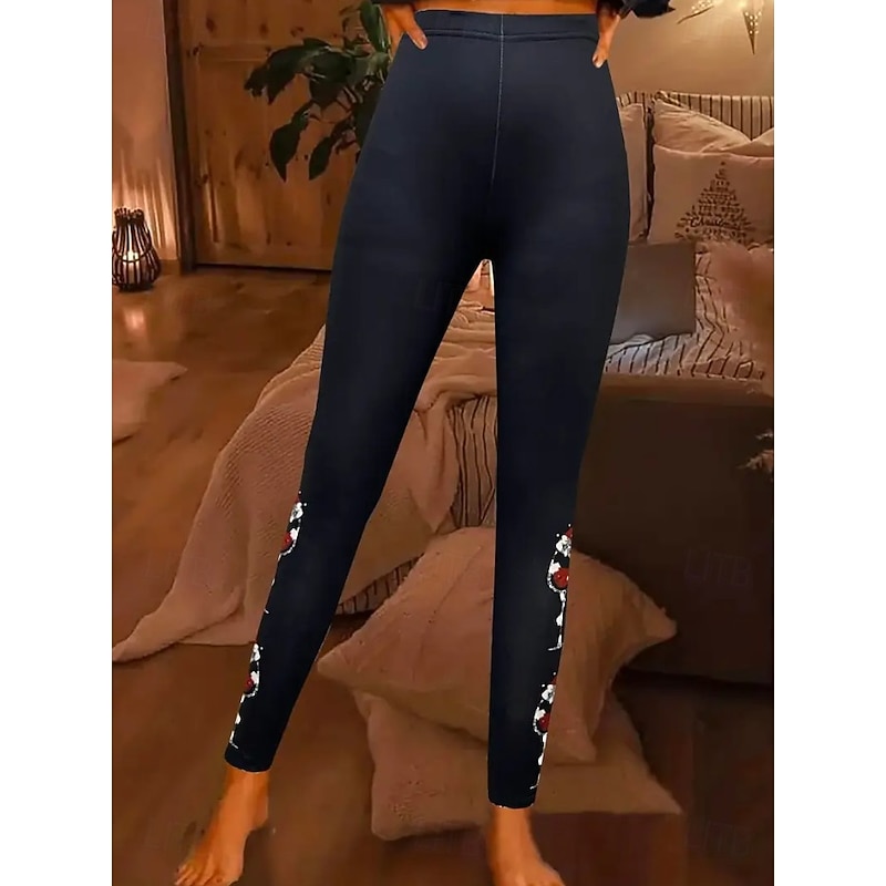 Women's Leggings Fashion Casual Full Length High WaistPantsChristmas Graphic Snowflake Printing Thermal Warm Soft Breathable Stretchy Outdoor Vacation Street Black Dark Navy Spring Fall Winter Slim3