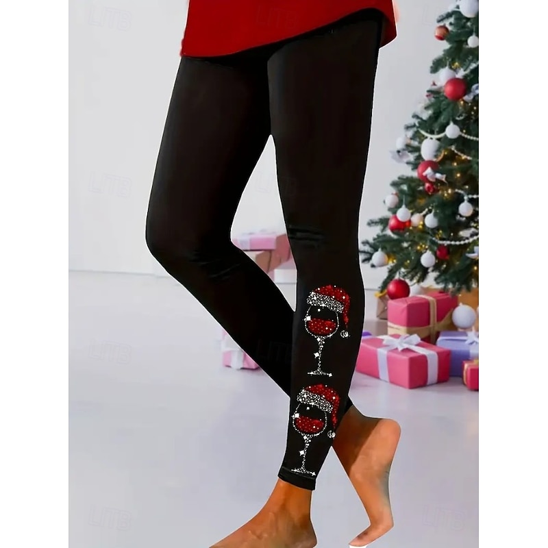 Women's Leggings Fashion Casual Full Length High WaistPantsChristmas Graphic Snowflake Printing Thermal Warm Soft Breathable Stretchy Outdoor Vacation Street Black Dark Navy Spring Fall Winter Slim2