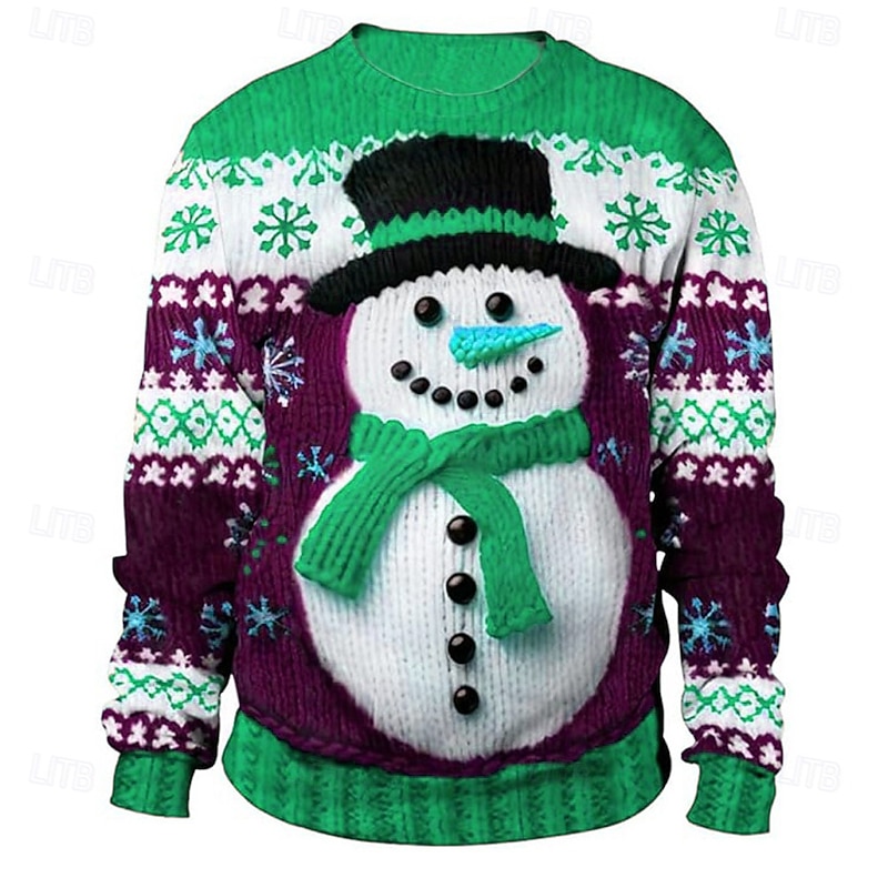 Ugly Christmas Sweater Men's Snowman Snowflake Pullover Sweater Jumper Knitwear Crewneck Casual Vacation Daily Festival 3D Print Keep Warm Long Sleeve Spring Fall Winter Red Purple Brown3