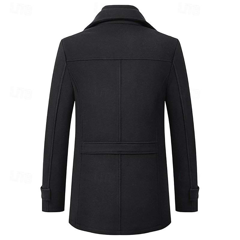 Men's Winter Coat Wool Coat Overcoat Business WorkWear Winter Wool Windproof Warm Outerwear Clothing Apparel Basic Essential Solid Colored Turndown2