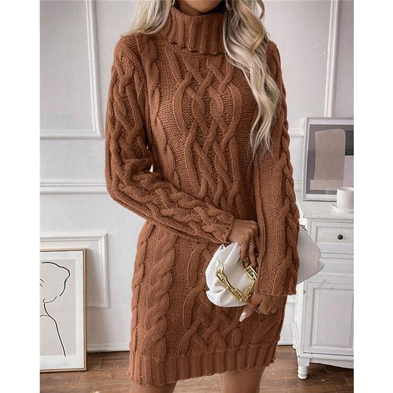 Women's Mini Dress Sweater Dress Knit Dress Casual Dress Elegant Fashion Modern Outdoor Daily Going out Regular Fit Slim Plain Long Sleeve Turtleneck Brown Fall Winter2