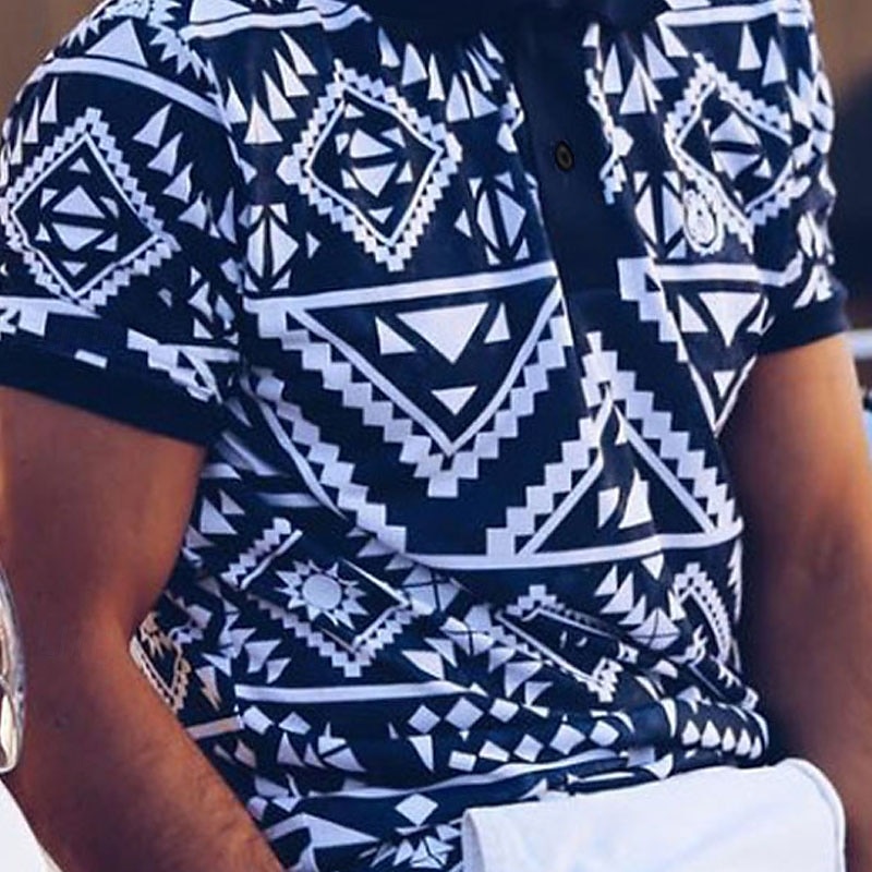 Men's Tribal Polo Shirts Golf Shirt Short Sleeve Polo Shirts Collared Shirts Vintage Casual Vacation Wear Festival Wear Party Outfits Buttons 3D Print Black Royal Blue Brown4