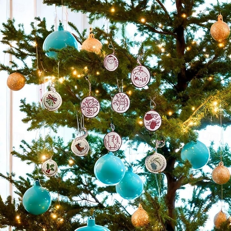 12pcs Hand Needlepoint Christmas Ornament Kit, Embroidery Christmas Ornaments Kits, DIY Hand Embroidery Ornament Kit for Beginners, Complete Needlepoint Starter Set with Easy & Instructions4