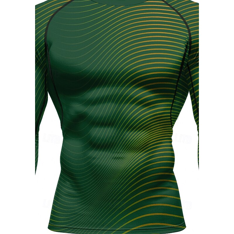 Men's Compression Shirt Running Shirt 3D Print Seamless Long Sleeve Base Layer Striped Quick Dry Compression Power Flex Moisture Wicking Gym Workout Active Training Exercise Sportswear Activewear3