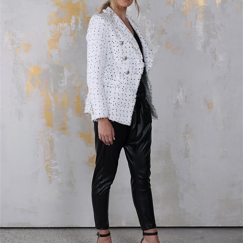 Women's Blazer Comfortable Buttons Elegant Fashion Outdoor Lattice Going out Casual Daily Weekend Cardigan Regular Lapel Regular Fit Long Sleeve Outerwear Black White Green Spring Fall4