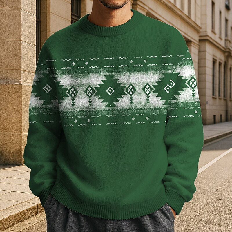 Men's Geometric Pullover Sweater Jumper Fair Isle Sweater Knitwear Crewneck Casual Vacation Daily 3D Print Knitting Keep Warm Long Sleeve Spring Fall Winter White Red Green2