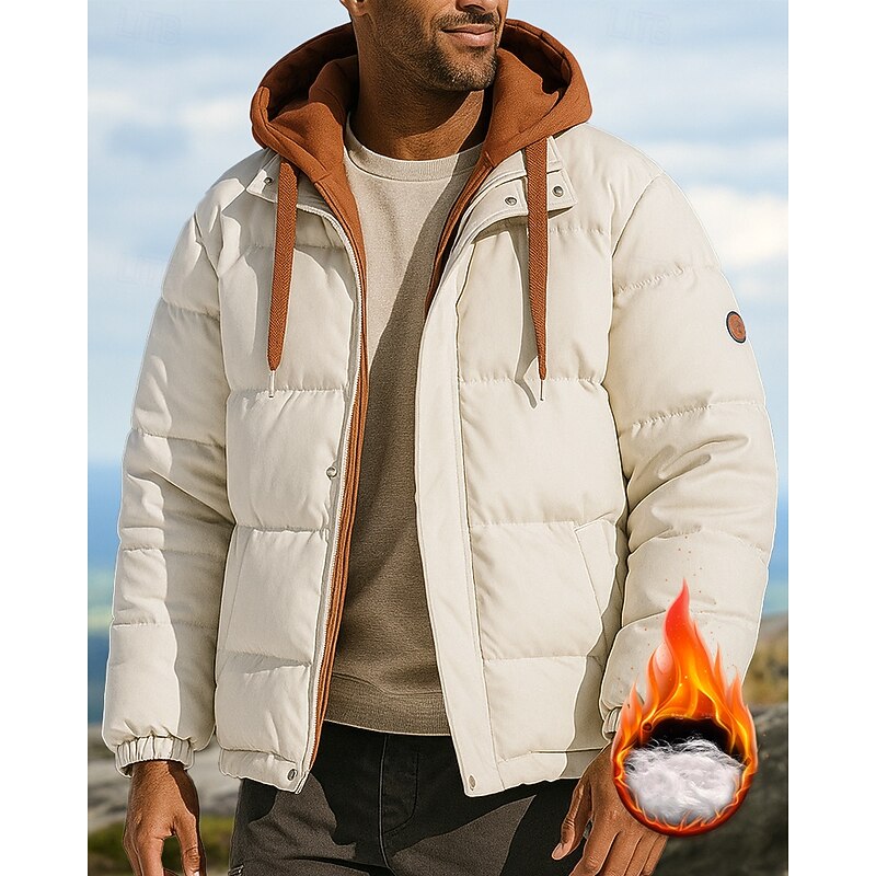 Men's Hiking Jacket Puffer Jacket Thermal Jacket Outdoor Thermal Warm Hiking Outfits Hiking Clothes Winter Autumn / Fall Top Fishing Camping / Hiking / Caving Running Solid Color Black White Grey4